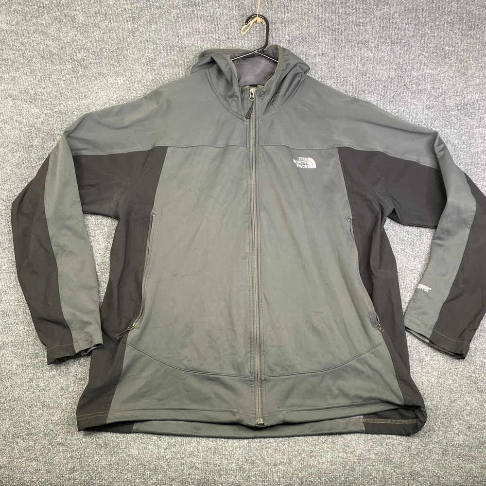 The North Face Windstopper Jacket Mens Grey Black Hooded Softshell Full Zip L